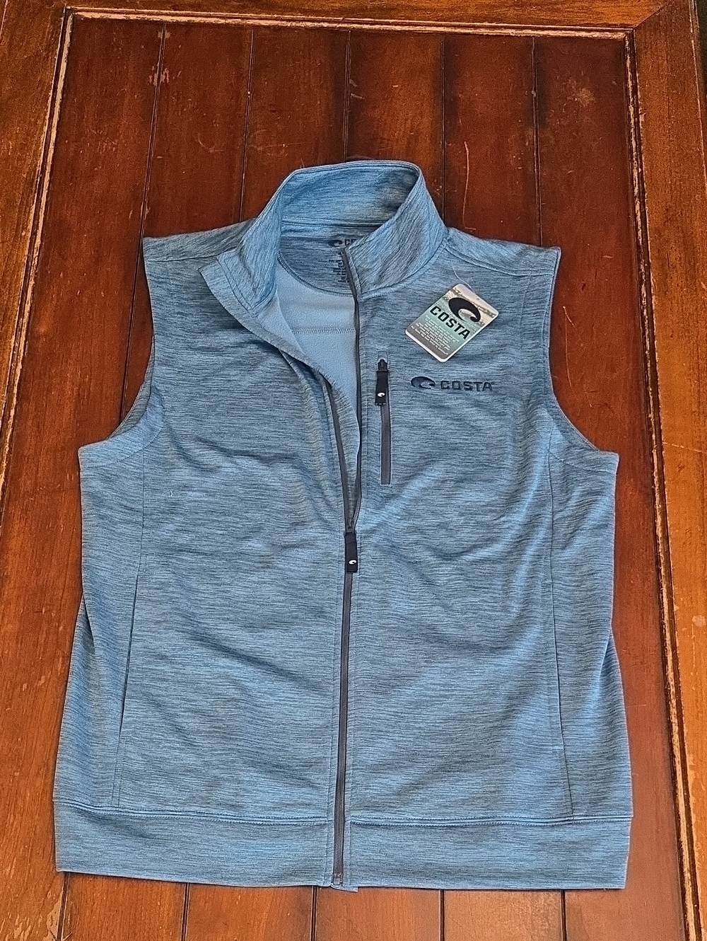 Costa Men’s Heather Slate Blue Sleeveless Zip Vest